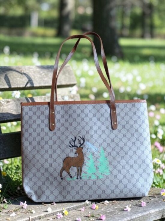 Handbags - Brown Leather Hand Painted Handbag With Wristlet
